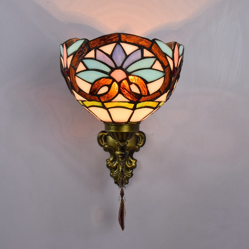 Tiffany Iron Crystal Glass Bowl 1-Light Wall Sconce Lamp