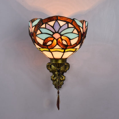 Tiffany Iron Crystal Glass Bowl 1-Light Wall Sconce Lamp