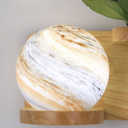 Minimalist Oak Glass Planet 1-Light Wall Sconce Lamp