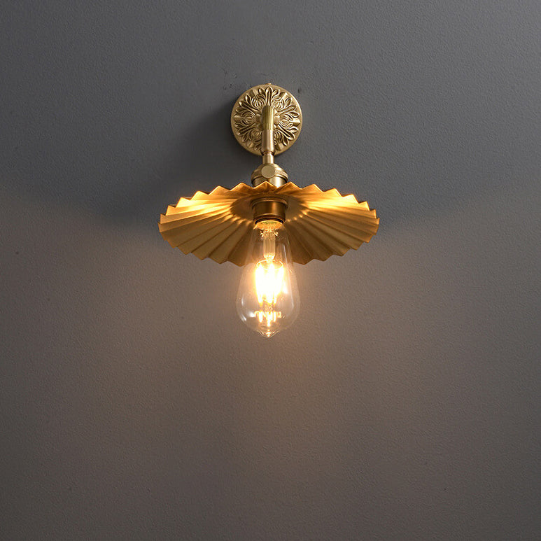 All Copper Round Pleats 1-Light Wall Sconce Lamp