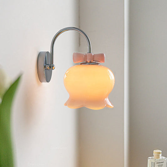 Bell Bow Glass Lampshade Iron 1-Light Wall Sconce Lamp
