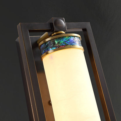 Chinese Rectangular Copper Marble LED Wall Sconce Lamp