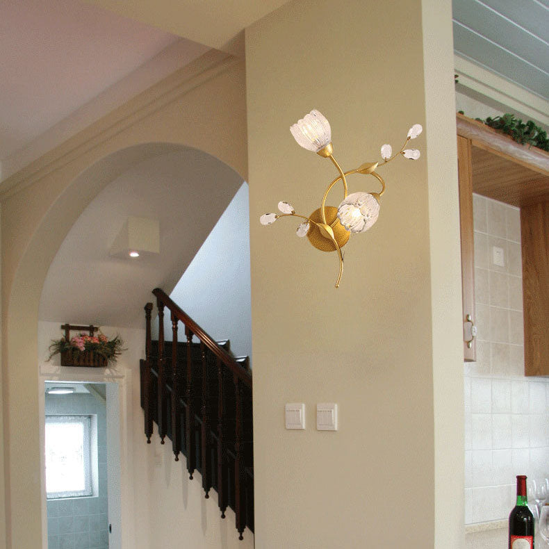 Deco Flower Hardware Glass Crystal 2-Light Wall Sconce Lamp