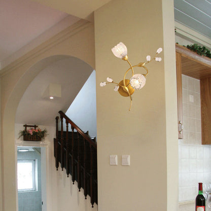 Deco Flower Hardware Glass Crystal 2-Light Wall Sconce Lamp