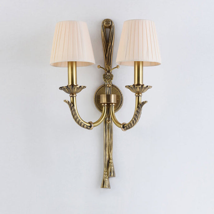 Scandinavian Full Brass Fabric 2-Light Wall Sconce Lamp