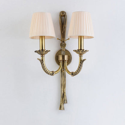 Scandinavian Full Brass Fabric 2-Light Wall Sconce Lamp