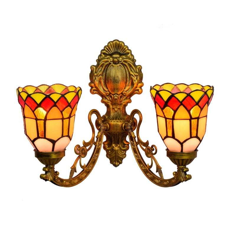 Tiffany Resin Glass Bell Shade 2-Light Wall Sconce Lamp