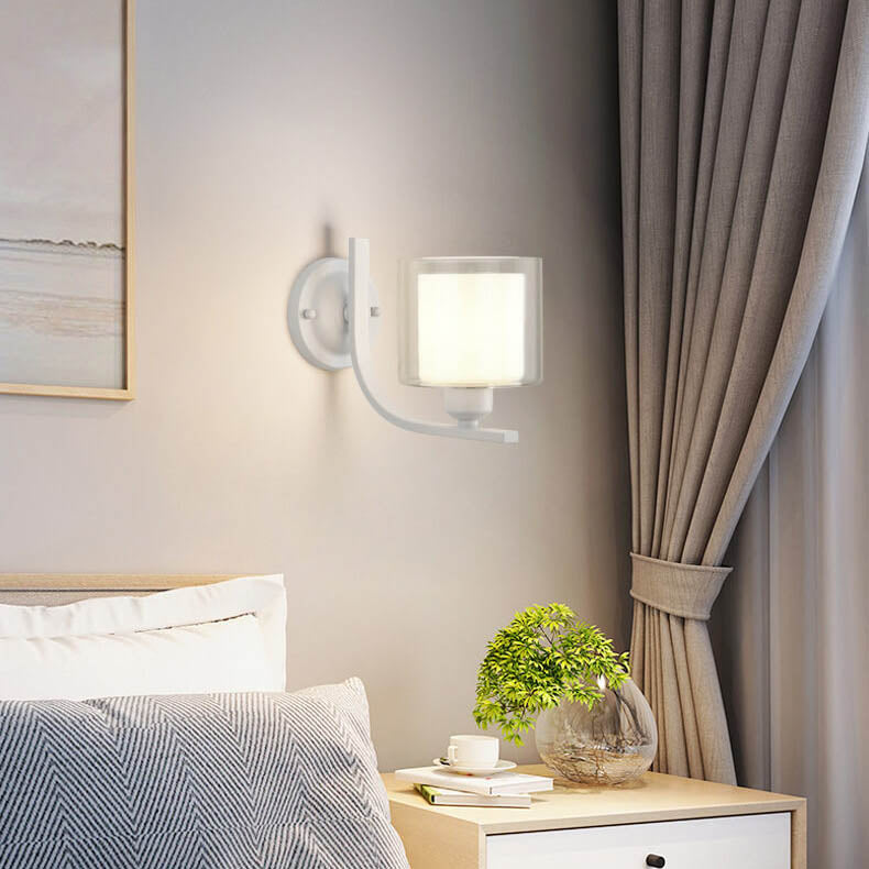 Deco Cylinder Cup Glass Metal 1-Light Wall Sconce Lamp