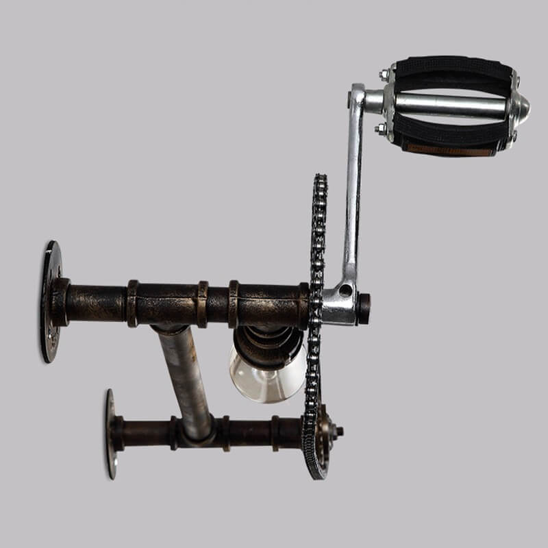 Steampunk Bicycle Metal Water Pipe 1-Light Wall Sconce Lamp