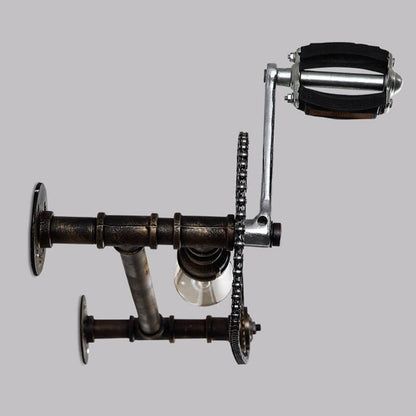 Steampunk Bicycle Metal Water Pipe 1-Light Wall Sconce Lamp