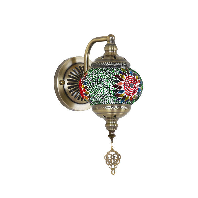 Retro Iron Glass Mosaic Globe 1-Light Wall Sconce Lamp