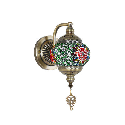 Retro Iron Glass Mosaic Globe 1-Light Wall Sconce Lamp