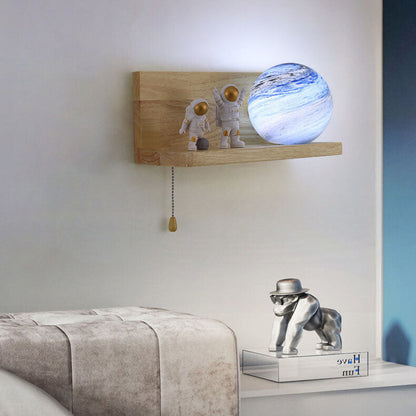 Planet Solid Wood Square Base 1-Light Wall Sconce Lamp
