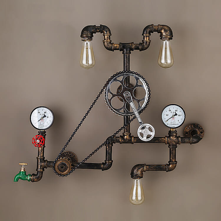 Industrial Iron Plumbing Gear 3-Light Wall Sconce Lamp