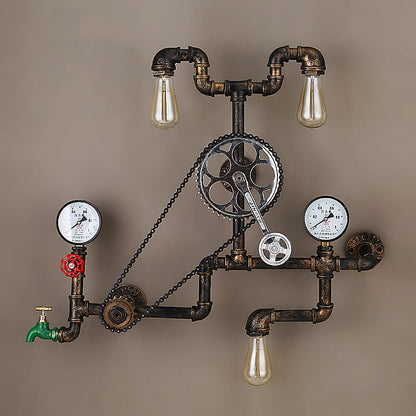Industrial Iron Plumbing Gear 3-Light Wall Sconce Lamp