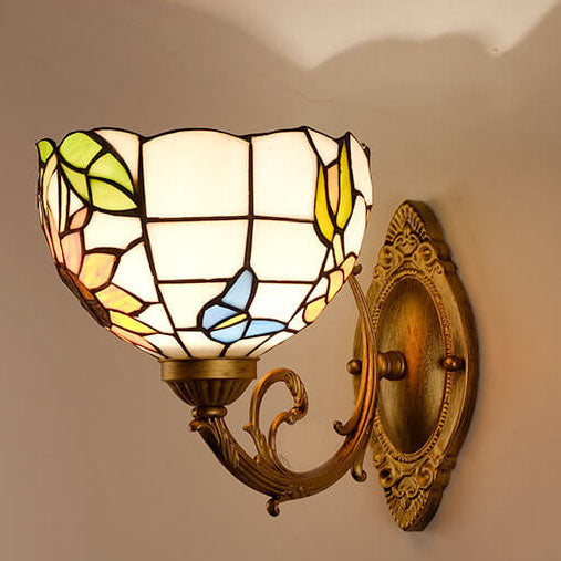 European Tiffany Glass Metal 1-Light Wall Sconce Lamp