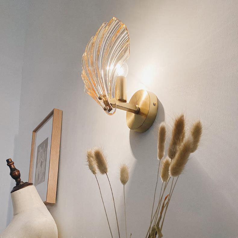 Creative Shell All Copper Glass 1-Light Wall Sconce Lamp