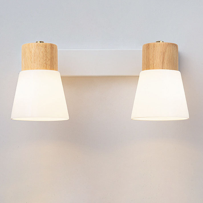 Rubberwood Glass Cone Rotatable 1/2 Light Wall Sconce Lamp