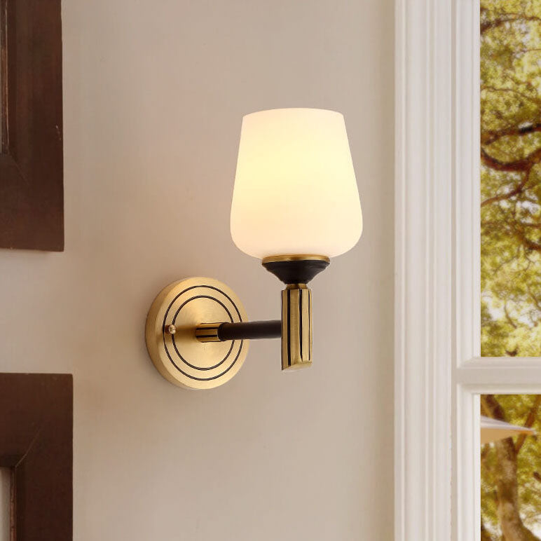 Cylindrical Cup All Brass Glass 1-Light Wall Sconce Lamp