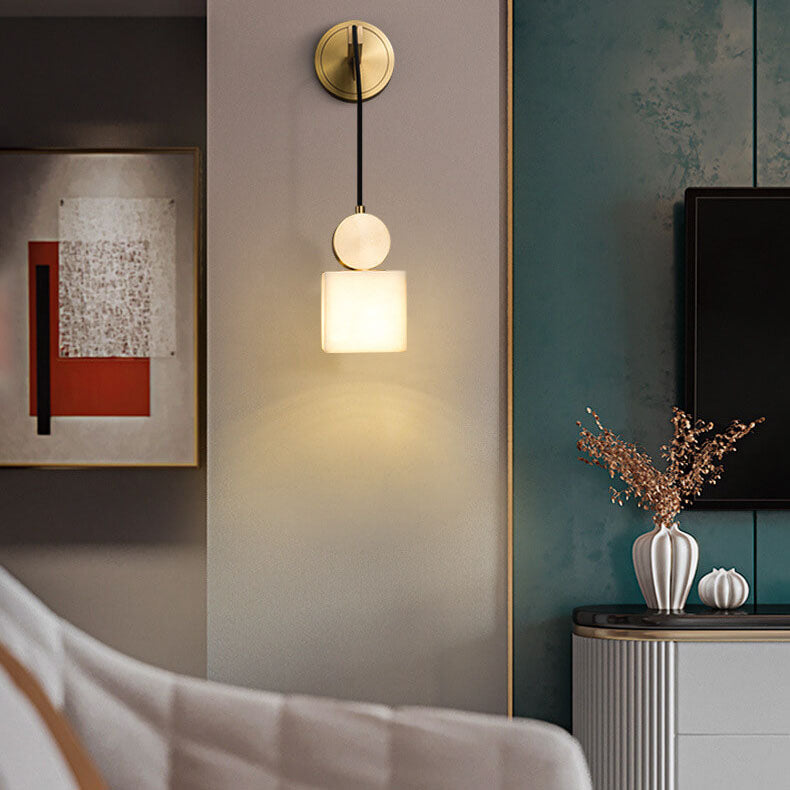 Light Square/Round Marble Shade 1-Light Wall Sconce Lamp