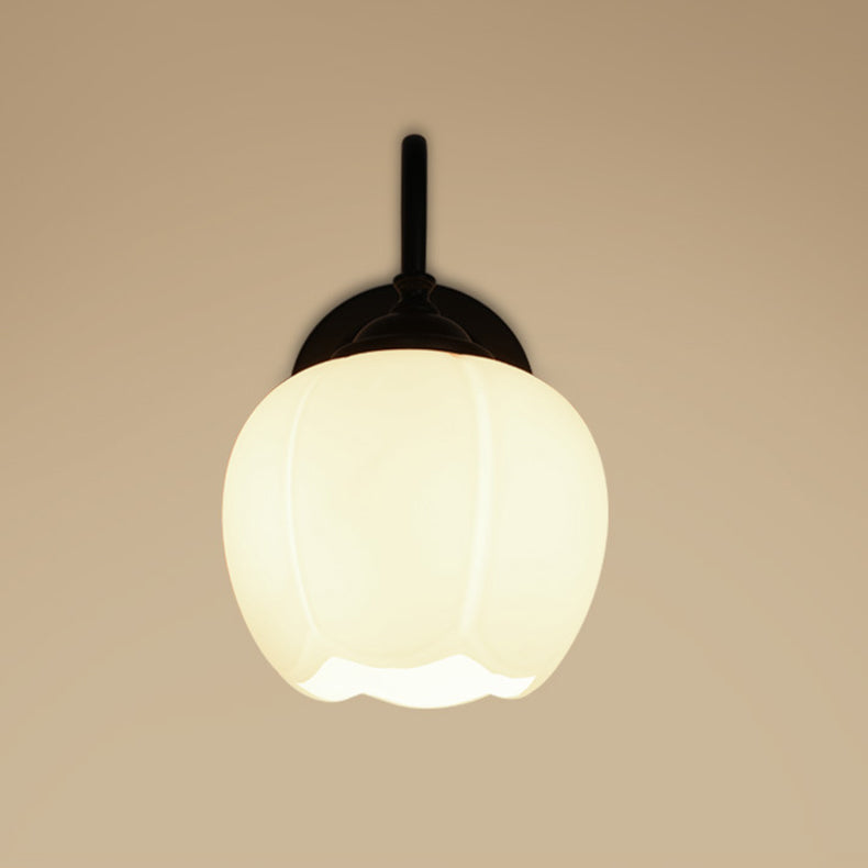 Minimalist Floral Iron Glass 1-Light Wall Sconce Lamp