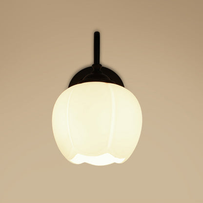 Minimalist Floral Iron Glass 1-Light Wall Sconce Lamp