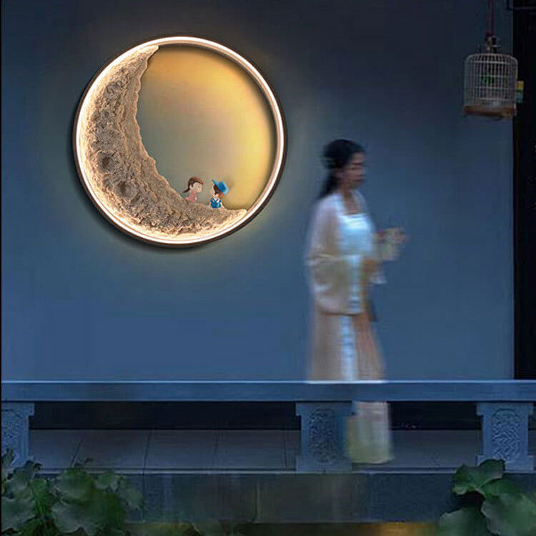 Creative Aluminum Moon Solar LED Outdoor Wall Sconce Lamp