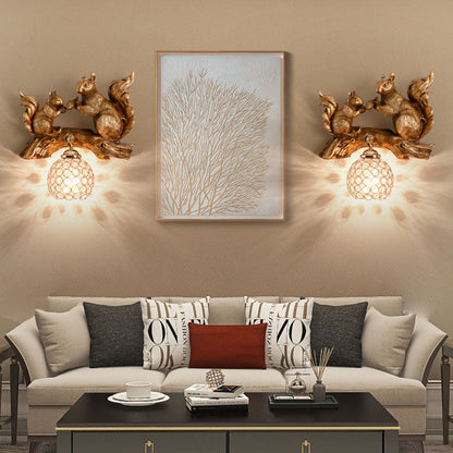Creative Squirrel Resin Crystal 1-Light Wall Sconce Lamp