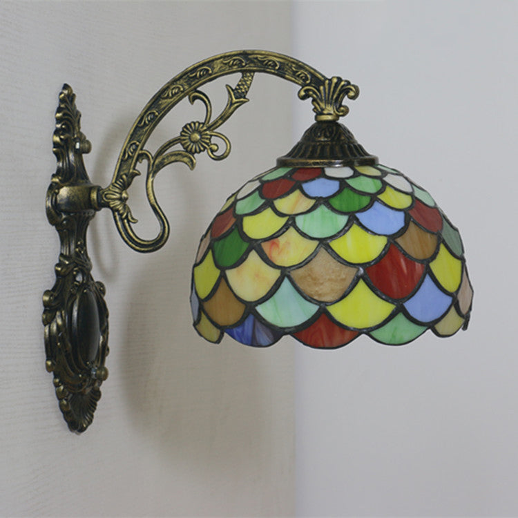 Tiffany Stained Glass Alloy Dome 1-Light Wall Sconce Lamp