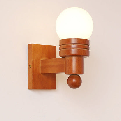Wood Beam Glass Ball Shade 1-Light Wall Sconce Lamp