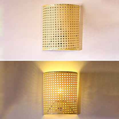 Japanese Rattan Semi-Cylinder 1-Light Wall Sconce Lamp