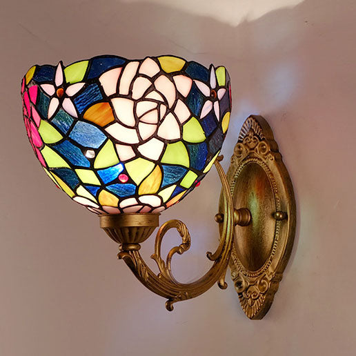 Tiffany Rose Stained Glass 1-Light Wall Sconce Lamp