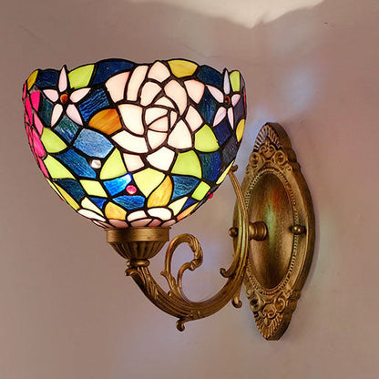 Tiffany Rose Stained Glass 1-Light Wall Sconce Lamp