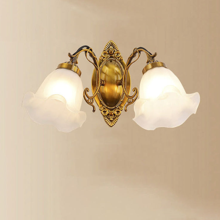 European Iron Glass Flower 2-Light Wall Sconce Lamp