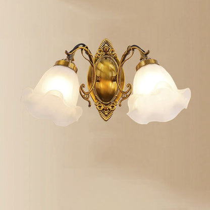European Iron Glass Flower 2-Light Wall Sconce Lamp