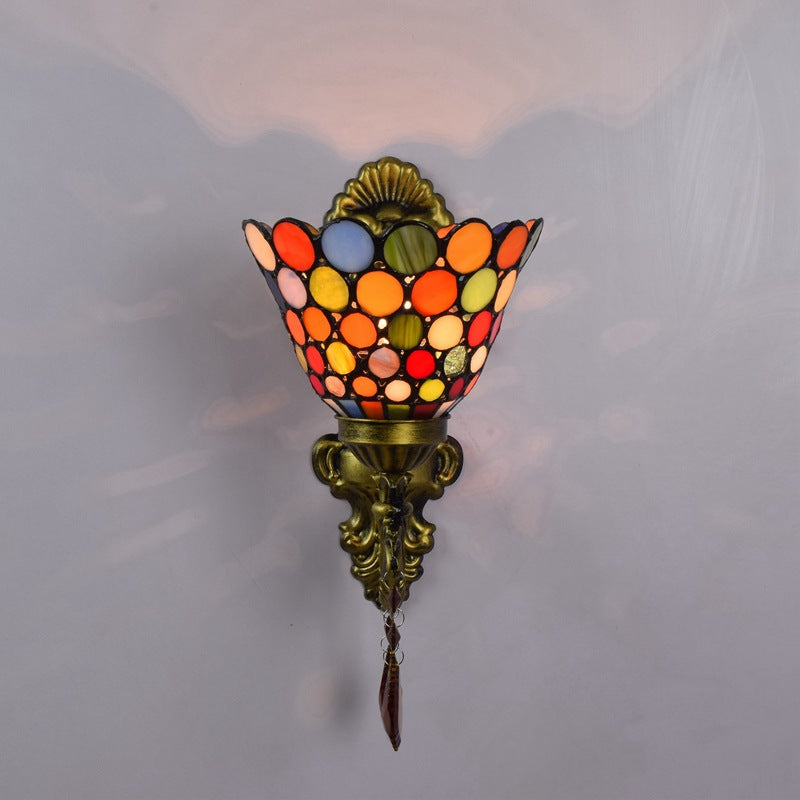 Tiffany Cup Iron Stained Glass 1-Light Wall Sconce Lamp