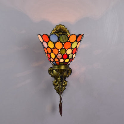 Tiffany Cup Iron Stained Glass 1-Light Wall Sconce Lamp