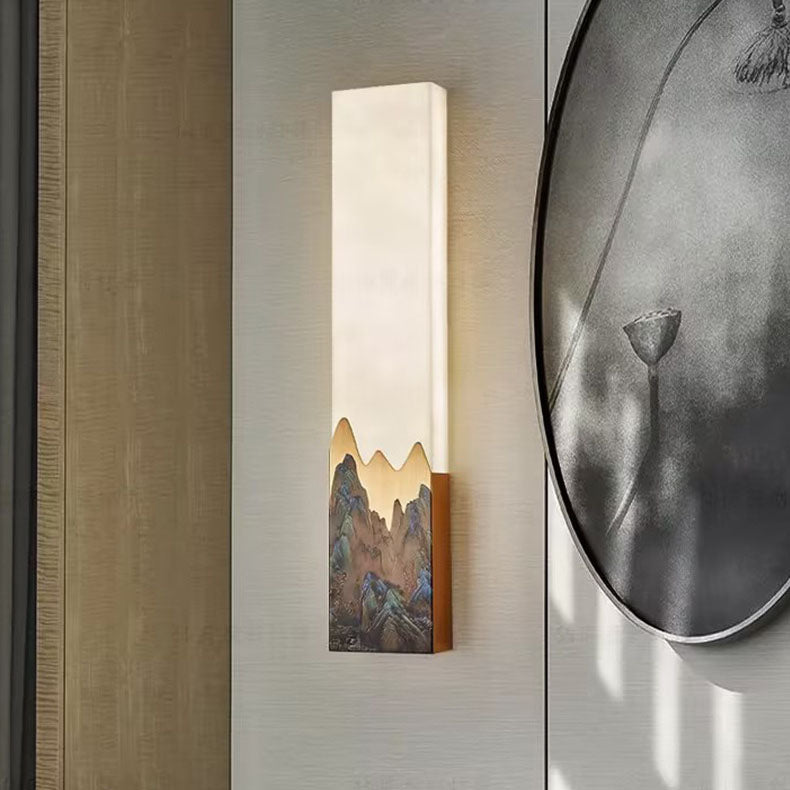 Chinese Marble All-Copper Rectangular LED Wall Sconce Lamp
