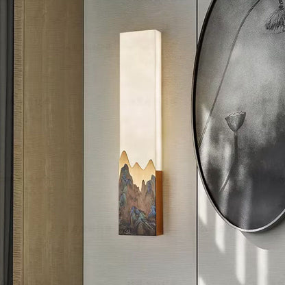 Chinese Marble All-Copper Rectangular LED Wall Sconce Lamp