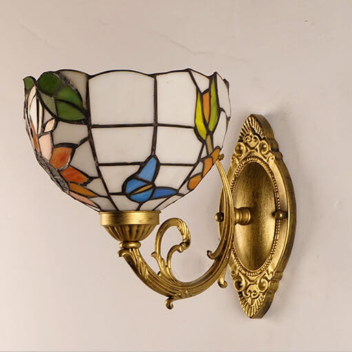 European Tiffany Glass Metal 1-Light Wall Sconce Lamp
