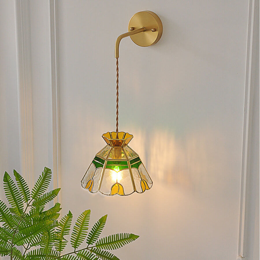 Stained Handmade Glass Tulip Cone 1-Light Wall Sconce Lamp