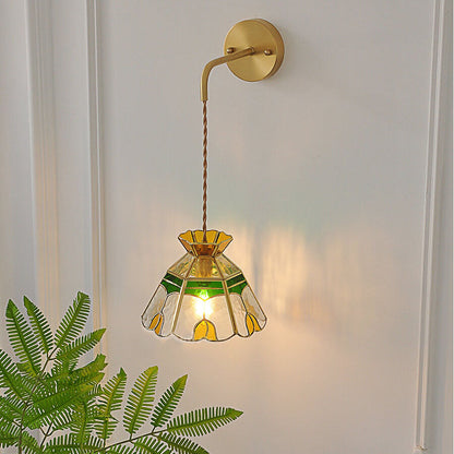Stained Handmade Glass Tulip Cone 1-Light Wall Sconce Lamp