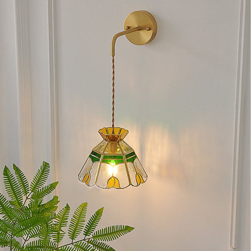 Stained Handmade Glass Tulip Cone 1-Light Wall Sconce Lamp
