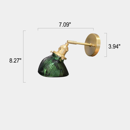 Emerald Glass Brass Straight Arm 1-Light Wall Sconce Lamp