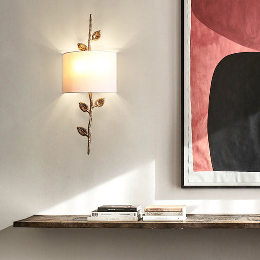 Luxury Copper Branch Leaf Fabric 2-Light Wall Sconce Lamp