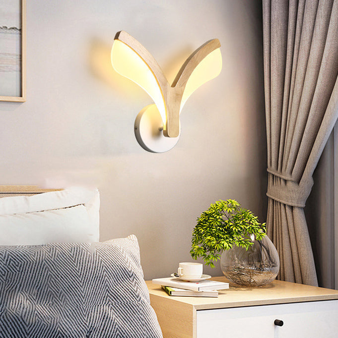 Japanese Curved Wood Acrylic LED Wall Sconce Lamp