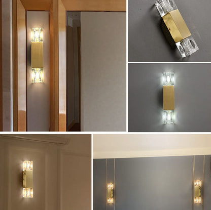 Light Glass Square Column Brass 2-Light Wall Sconce Lamp