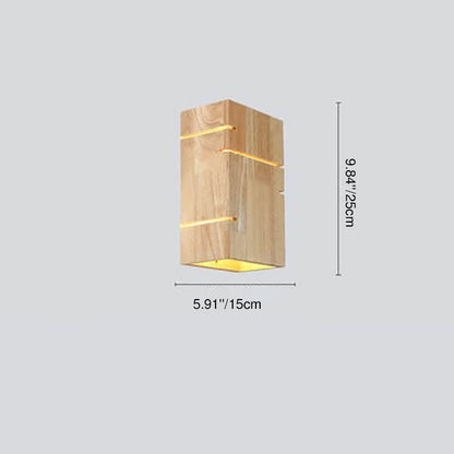 Modern Minimalist Wooden Square 2-Light Wall Sconce Lamp
