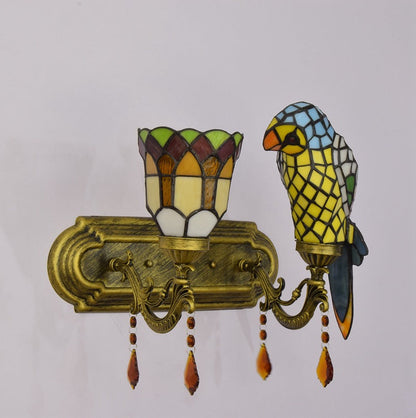 Tiffany Iron Alloy Stained Glass 2-Light Wall Sconce Lamp