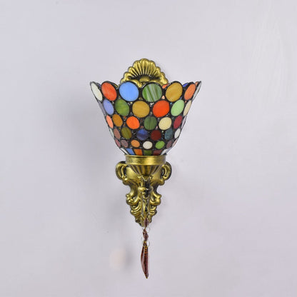 Tiffany Cup Iron Stained Glass 1-Light Wall Sconce Lamp